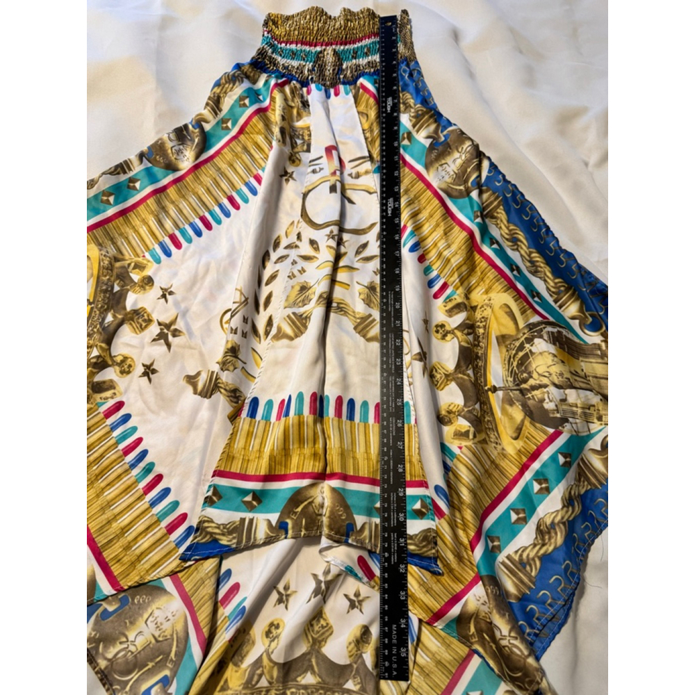 Rocawear Vintage Handkerchief Skirt M Gold Blue Medallion Versace Vibes - Picture 5 of 6